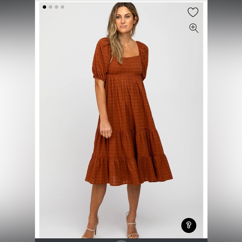 Rust Plaid Square Neck Midi Dress